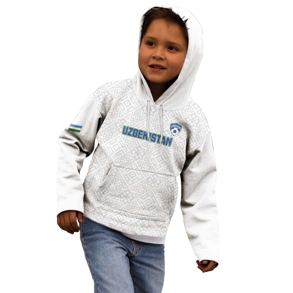 Uzbekistan Football Custom Kid Hoodie Come On White Wolves White - Wonder Print Shop