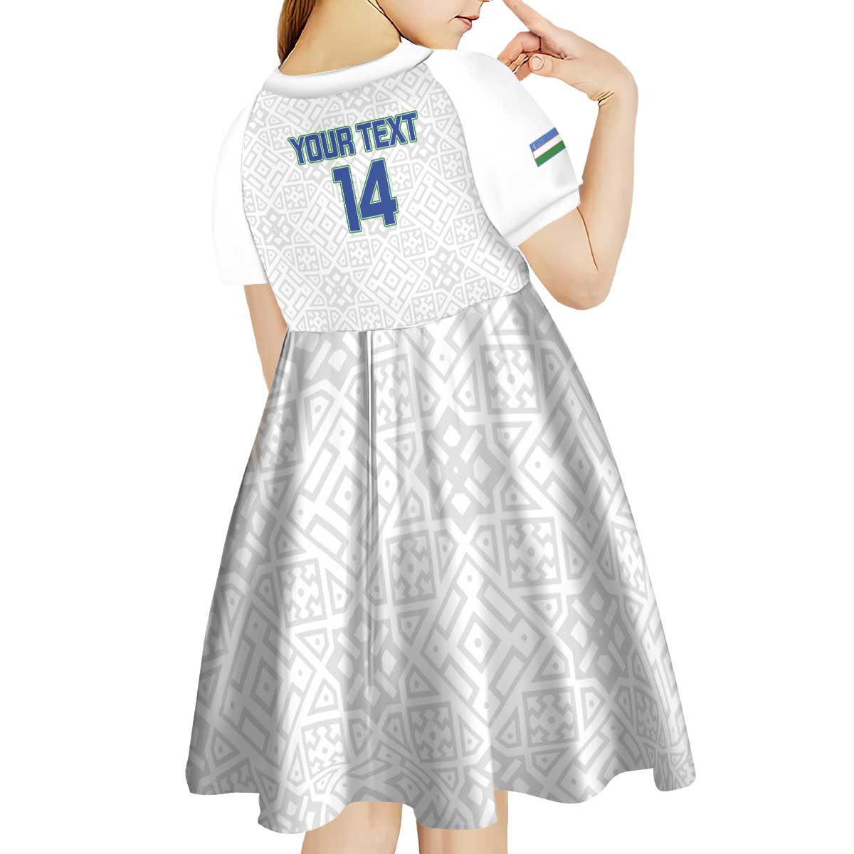 Uzbekistan Football Custom Kid Short Sleeve Dress Come On White Wolves White - Wonder Print Shop