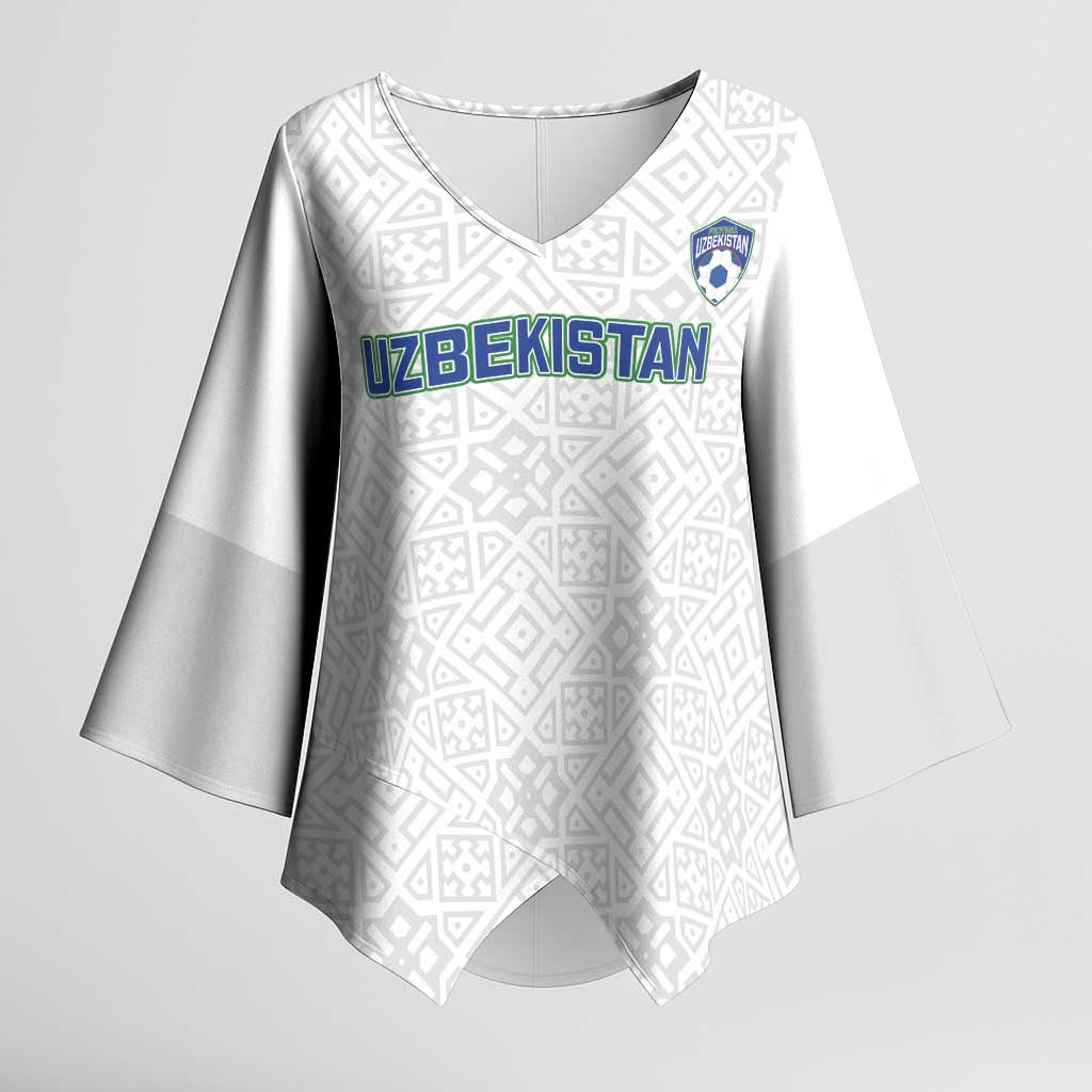 Uzbekistan Football Custom Kimono Sleeve Blouse Come On White Wolves White - Wonder Print Shop