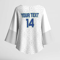 Uzbekistan Football Custom Kimono Sleeve Blouse Come On White Wolves White - Wonder Print Shop