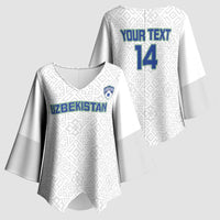 Uzbekistan Football Custom Kimono Sleeve Blouse Come On White Wolves White - Wonder Print Shop