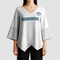 Uzbekistan Football Custom Kimono Sleeve Blouse Come On White Wolves White - Wonder Print Shop