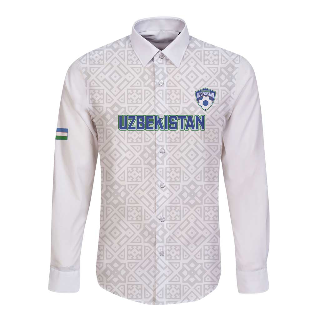 Uzbekistan Football Custom Long Sleeve Button Shirt Come On White Wolves White - Wonder Print Shop