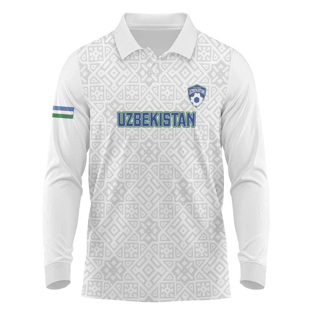 Uzbekistan Football Custom Long Sleeve Polo Shirt Come On White Wolves White - Wonder Print Shop