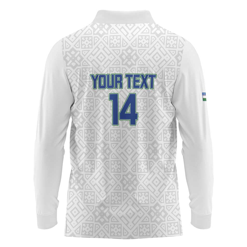 Uzbekistan Football Custom Long Sleeve Polo Shirt Come On White Wolves White - Wonder Print Shop