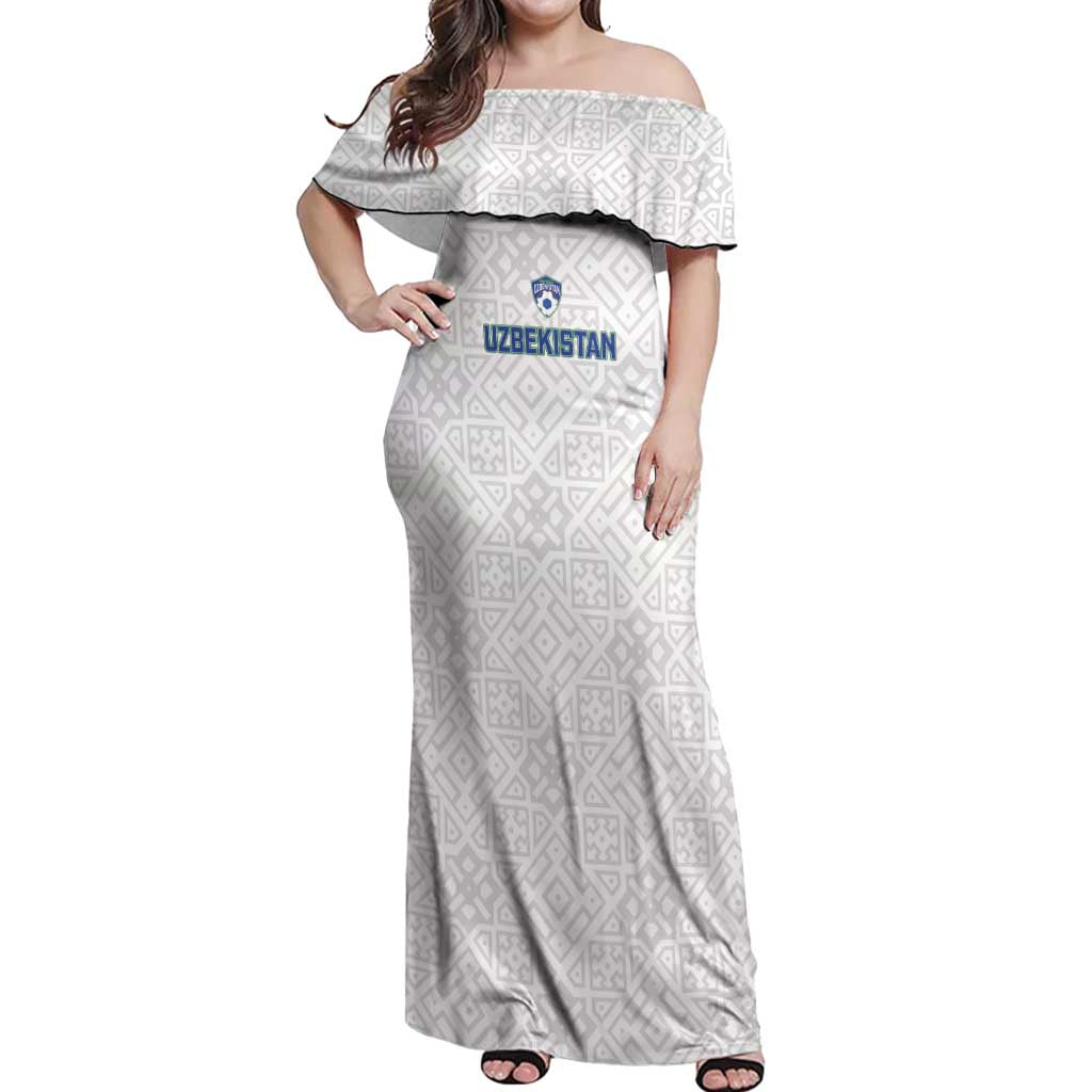 Uzbekistan Football Custom Off Shoulder Maxi Dress Come On White Wolves White - Wonder Print Shop