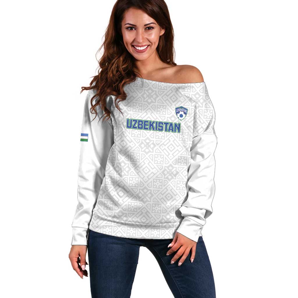Uzbekistan Football Custom Off Shoulder Sweater Come On White Wolves White - Wonder Print Shop
