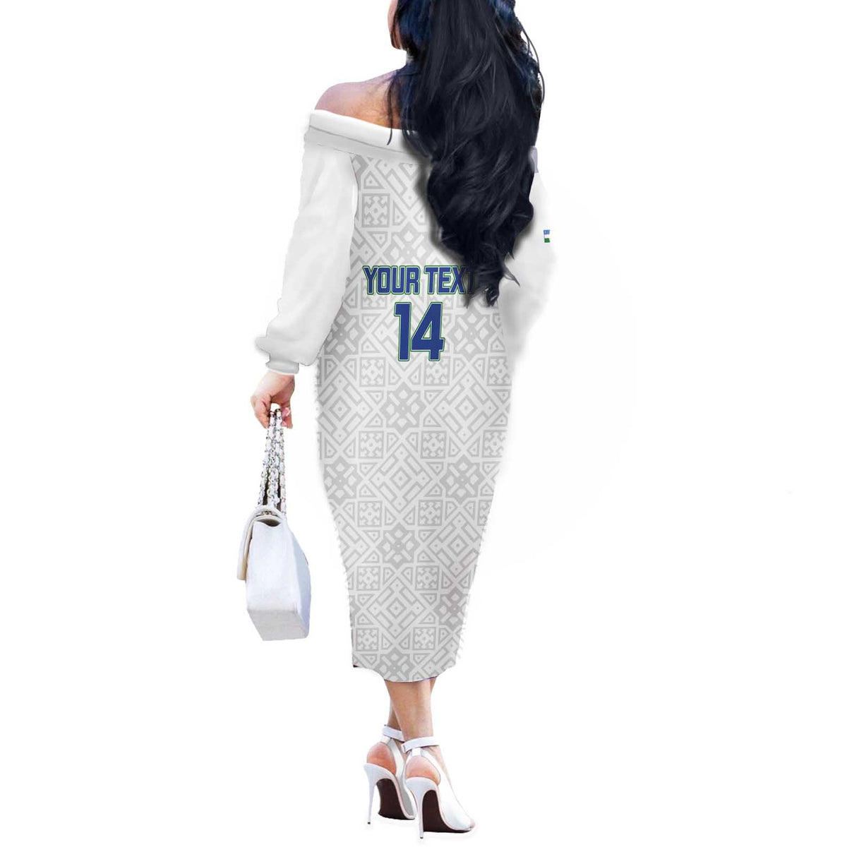 Uzbekistan Football Custom Off The Shoulder Long Sleeve Dress Come On White Wolves White - Wonder Print Shop