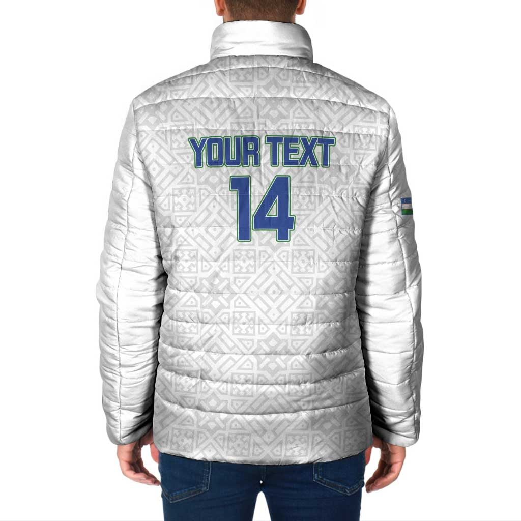 Uzbekistan Football Custom Padded Jacket Come On White Wolves White - Wonder Print Shop