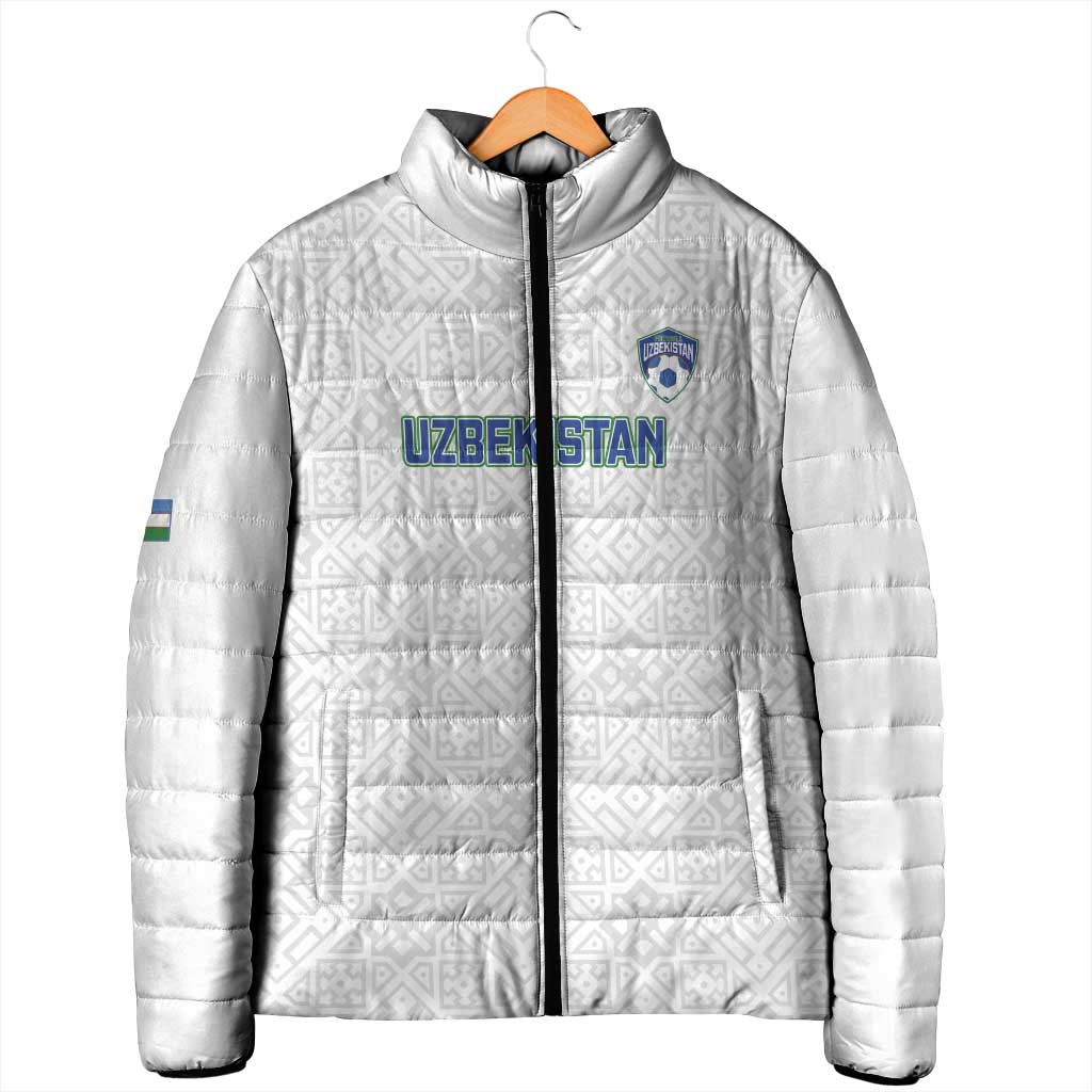 Uzbekistan Football Custom Padded Jacket Come On White Wolves White - Wonder Print Shop