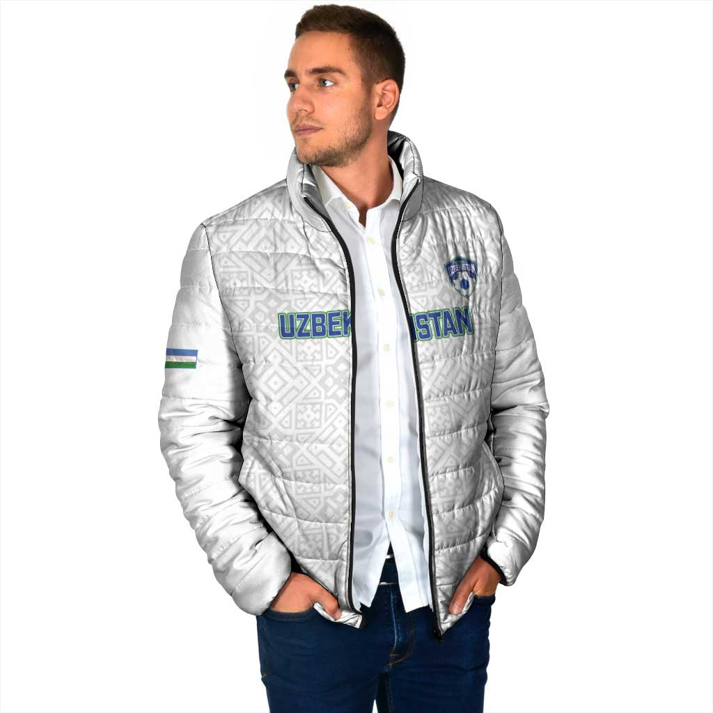 Uzbekistan Football Custom Padded Jacket Come On White Wolves White - Wonder Print Shop