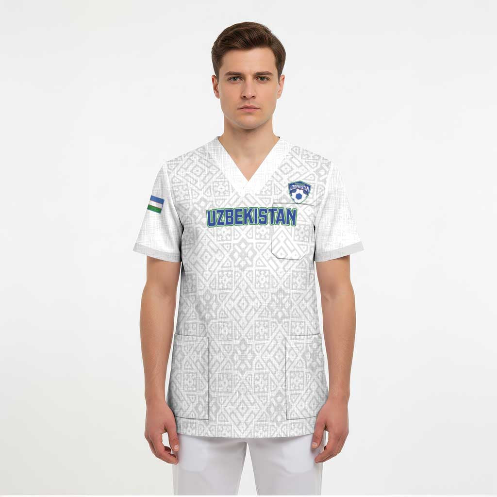Uzbekistan Football Custom Scrub Top Come On White Wolves White - Wonder Print Shop