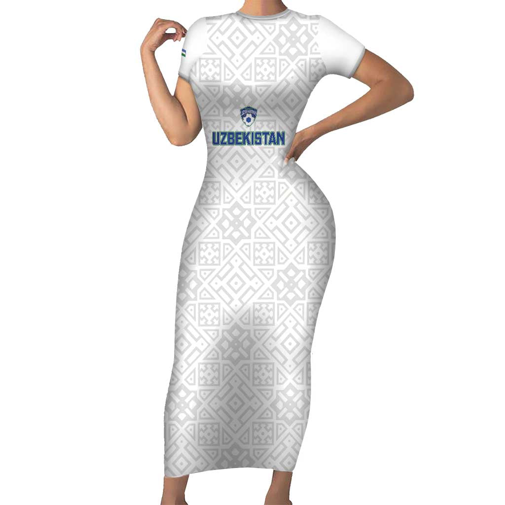 Uzbekistan Football Custom Short Sleeve Bodycon Dress Come On White Wolves White - Wonder Print Shop