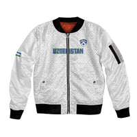 Uzbekistan Football Custom Sleeve Zip Bomber Jacket Come On White Wolves White - Wonder Print Shop
