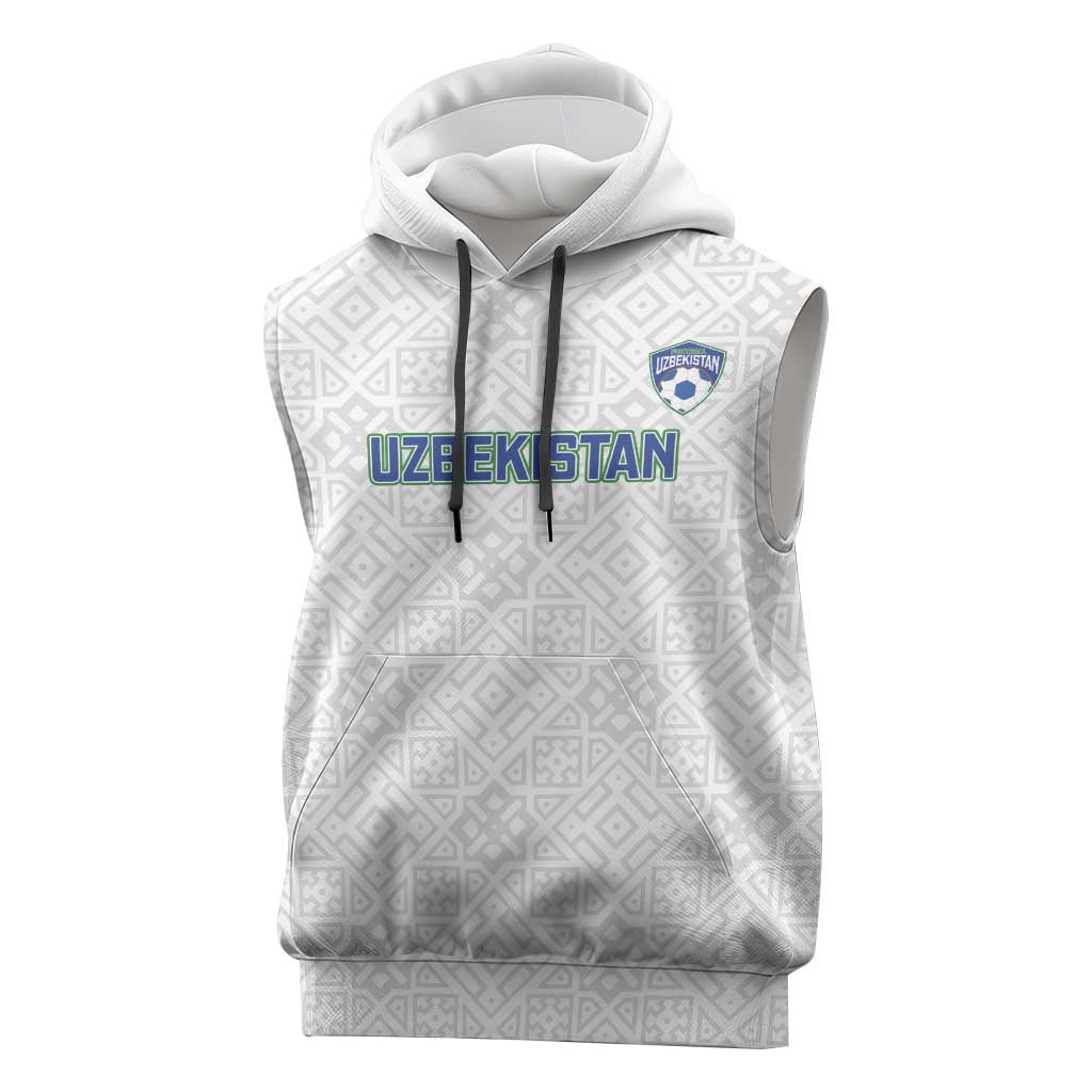 Uzbekistan Football Custom Sleeveless Hoodie Come On White Wolves White - Wonder Print Shop