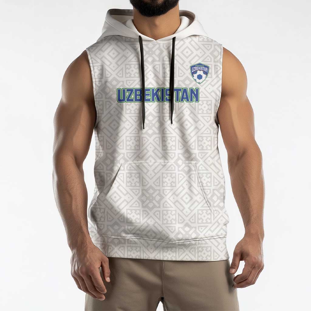Uzbekistan Football Custom Sleeveless Hoodie Come On White Wolves White - Wonder Print Shop