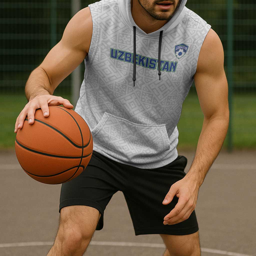 Uzbekistan Football Custom Sleeveless Hoodie Come On White Wolves White - Wonder Print Shop