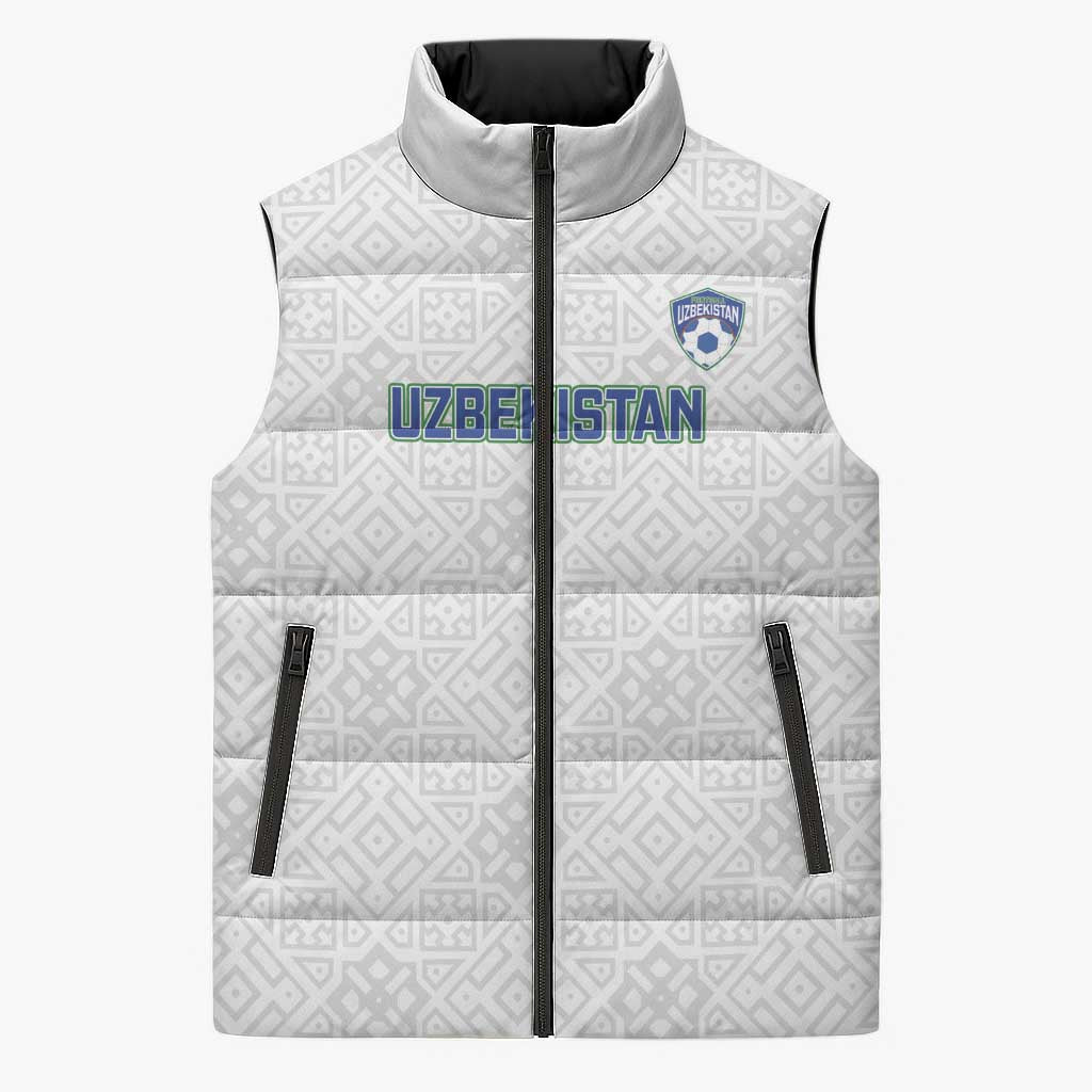 Uzbekistan Football Custom Sleeveless Puffer Jacket Come On White Wolves White - Wonder Print Shop