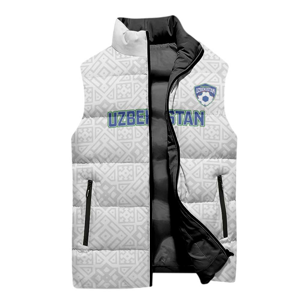 Uzbekistan Football Custom Sleeveless Puffer Jacket Come On White Wolves White - Wonder Print Shop