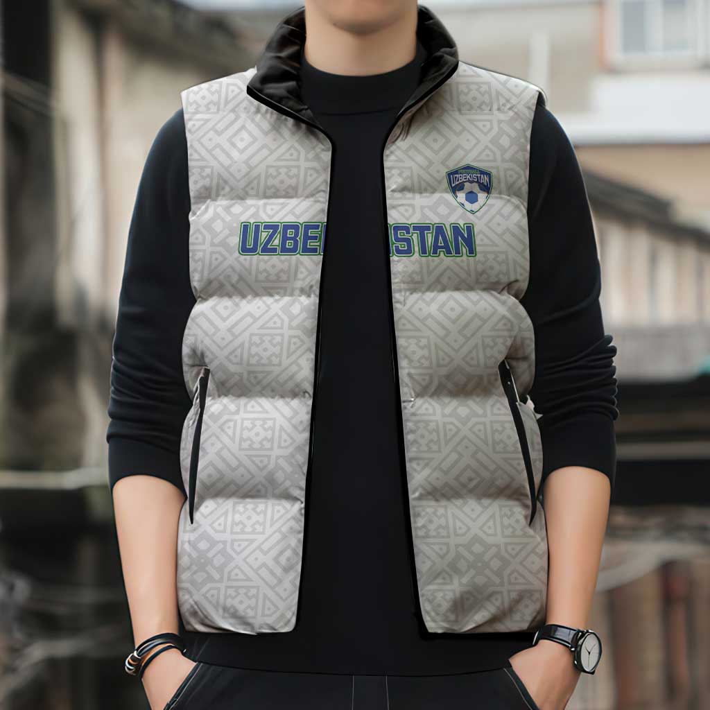 Uzbekistan Football Custom Sleeveless Puffer Jacket Come On White Wolves White - Wonder Print Shop