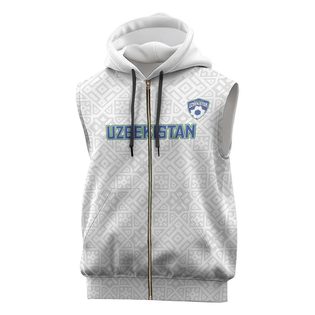 Uzbekistan Football Custom Sleeveless Zip Hoodie Come On White Wolves White - Wonder Print Shop