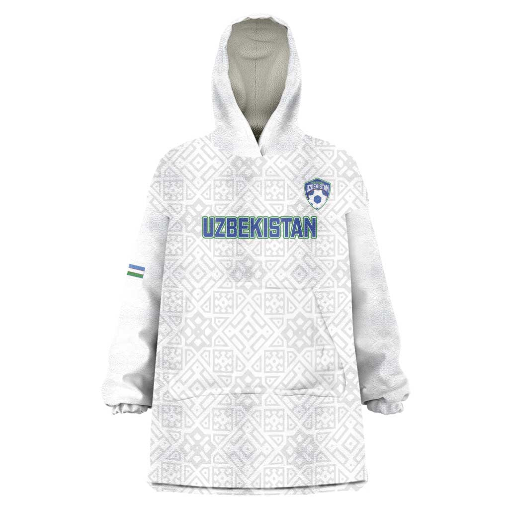 Uzbekistan Football Custom Wearable Blanket Hoodie Come On White Wolves White - Wonder Print Shop