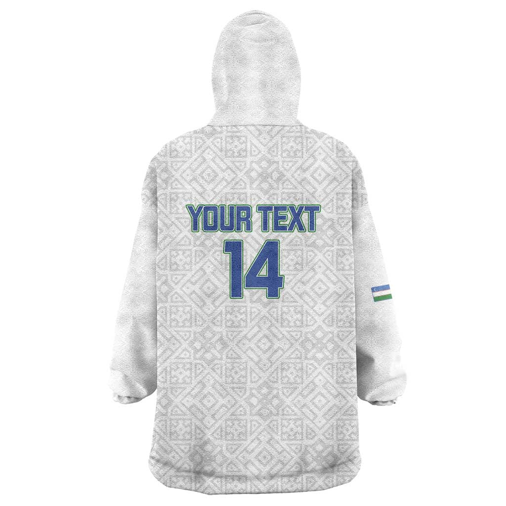 Uzbekistan Football Custom Wearable Blanket Hoodie Come On White Wolves White - Wonder Print Shop