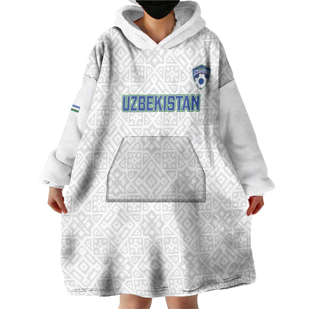 Uzbekistan Football Custom Wearable Blanket Hoodie Come On White Wolves White - Wonder Print Shop
