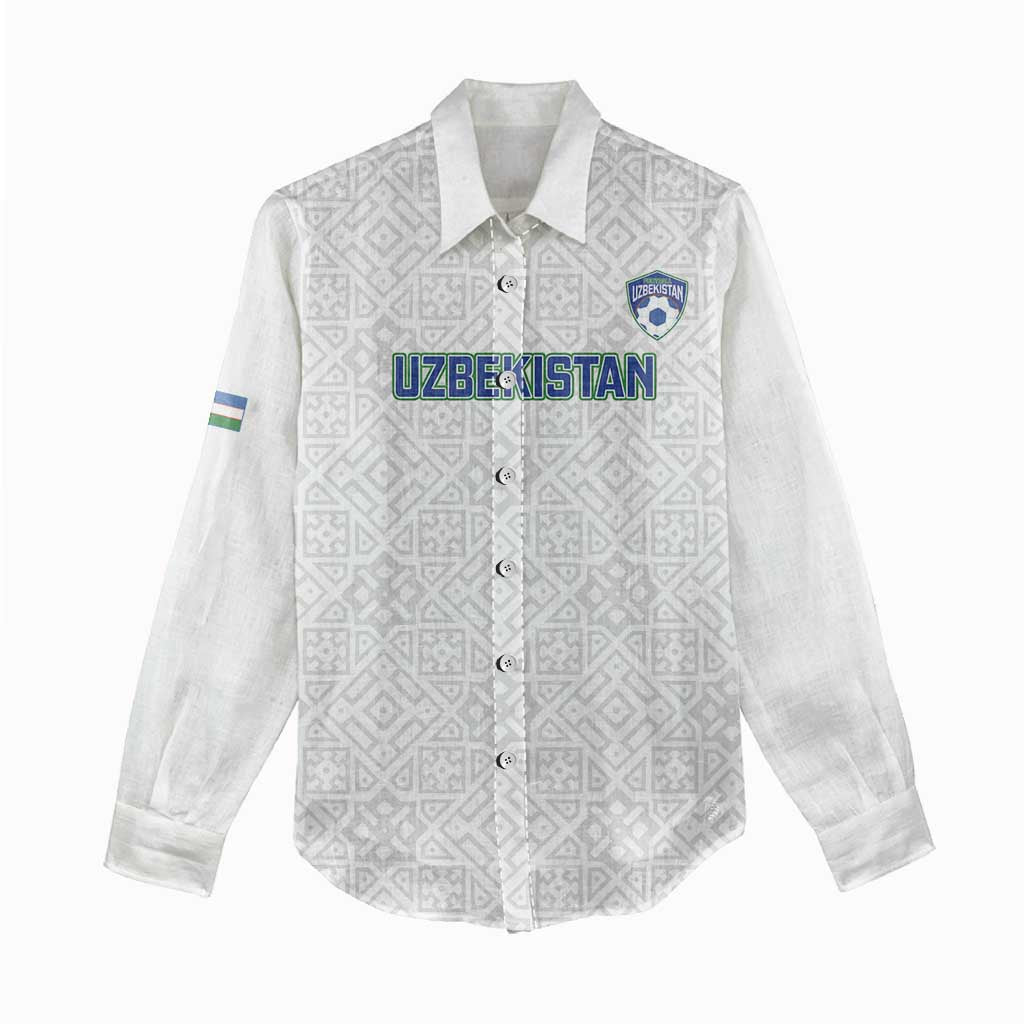 Uzbekistan Football Custom Women Casual Shirt Come On White Wolves White - Wonder Print Shop