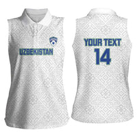 Uzbekistan Football Custom Women Sleeveless Polo Shirt Come On White Wolves White - Wonder Print Shop