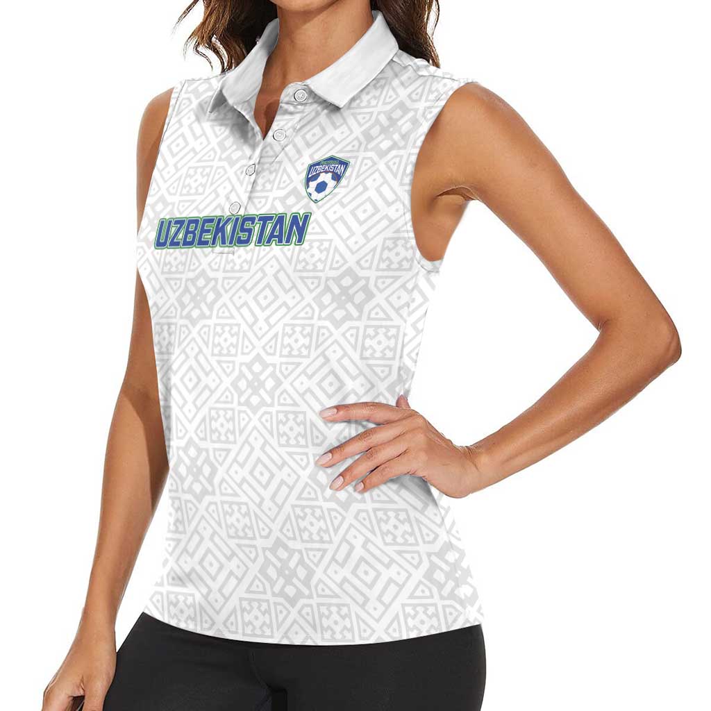 Uzbekistan Football Custom Women Sleeveless Polo Shirt Come On White Wolves White - Wonder Print Shop