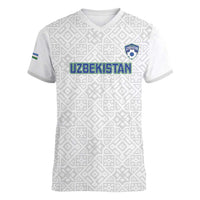 Uzbekistan Football Custom Women V-Neck T-Shirt Come On White Wolves White - Wonder Print Shop