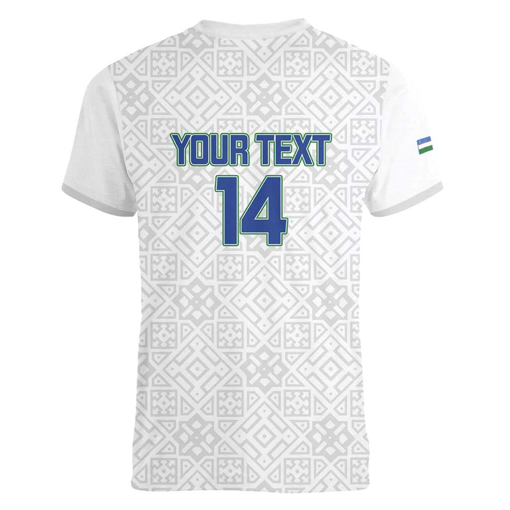Uzbekistan Football Custom Women V-Neck T-Shirt Come On White Wolves White - Wonder Print Shop