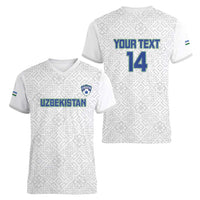 Uzbekistan Football Custom Women V-Neck T-Shirt Come On White Wolves White - Wonder Print Shop