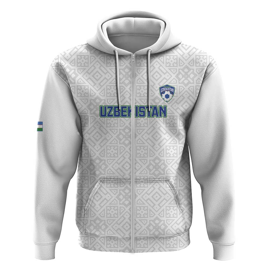 Uzbekistan Football Custom Zip Hoodie Come On White Wolves White - Wonder Print Shop
