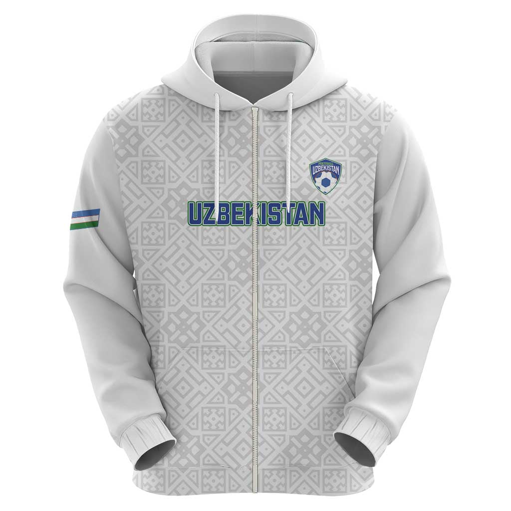 Uzbekistan Football Custom Zip Hoodie Come On White Wolves White - Wonder Print Shop