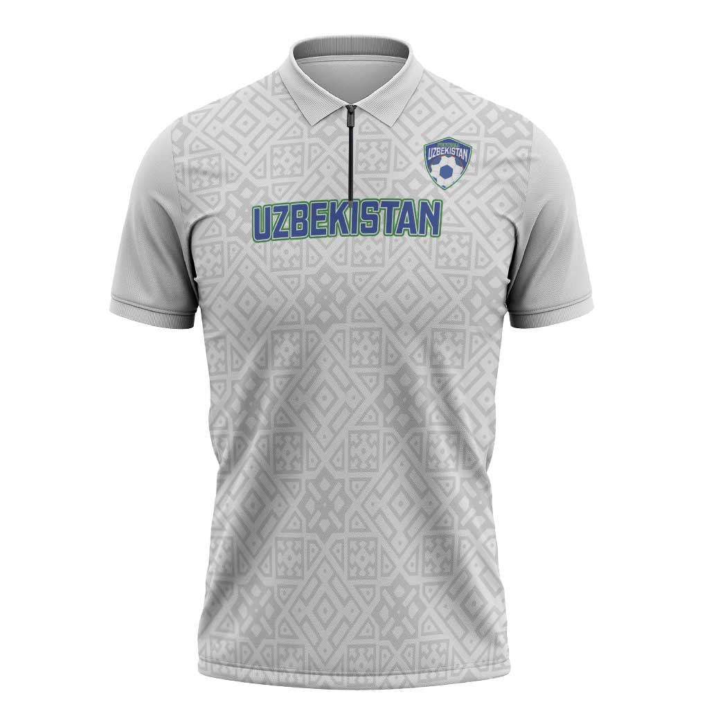 Uzbekistan Football Custom Zipper Polo Shirt Come On White Wolves White - Wonder Print Shop