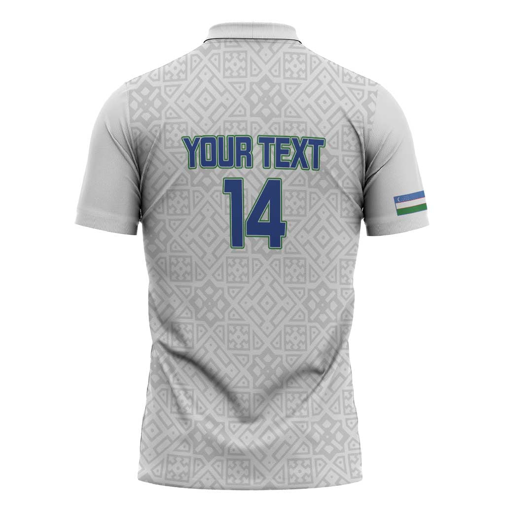 Uzbekistan Football Custom Zipper Polo Shirt Come On White Wolves White - Wonder Print Shop