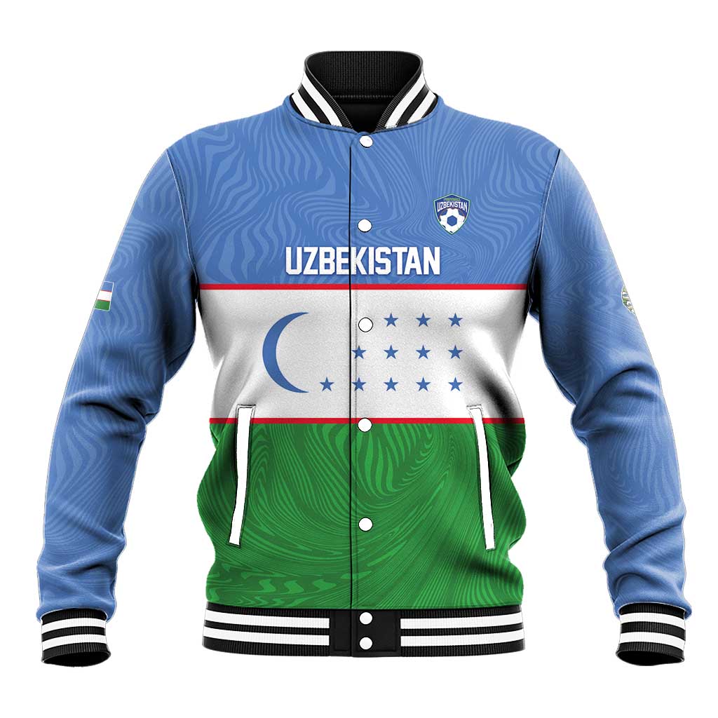 Uzbekistan Football Custom Baseball Jacket Come On White Wolves Flag Style - Wonder Print Shop