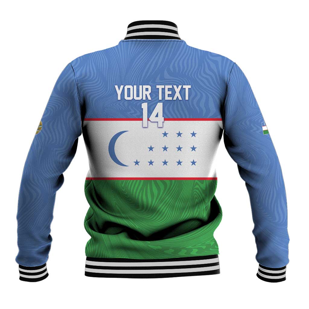 Uzbekistan Football Custom Baseball Jacket Come On White Wolves Flag Style - Wonder Print Shop