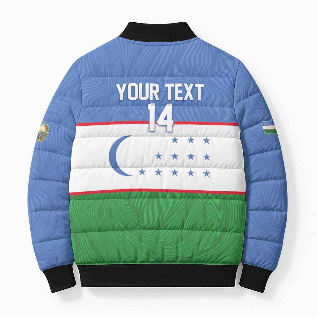 Uzbekistan Football Custom Bomber Puffer Jacket Come On White Wolves Flag Style - Wonder Print Shop