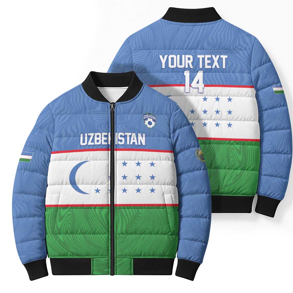 Uzbekistan Football Custom Bomber Puffer Jacket Come On White Wolves Flag Style - Wonder Print Shop