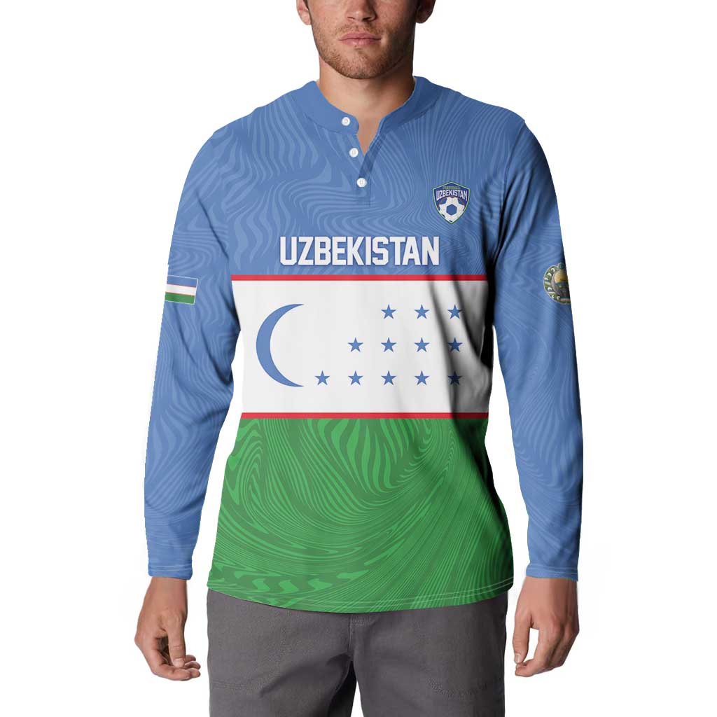 Uzbekistan Football Custom Button Sweatshirt Come On White Wolves Flag Style - Wonder Print Shop