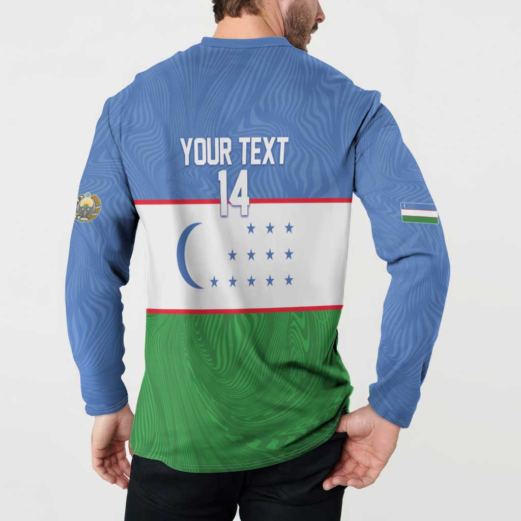 Uzbekistan Football Custom Button Sweatshirt Come On White Wolves Flag Style - Wonder Print Shop