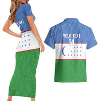 Uzbekistan Football Custom Couples Matching Short Sleeve Bodycon Dress and Hawaiian Shirt Come On White Wolves Flag Style - Wonder Print Shop