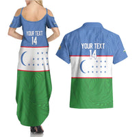 Uzbekistan Football Custom Couples Matching Summer Maxi Dress and Hawaiian Shirt Come On White Wolves Flag Style - Wonder Print Shop