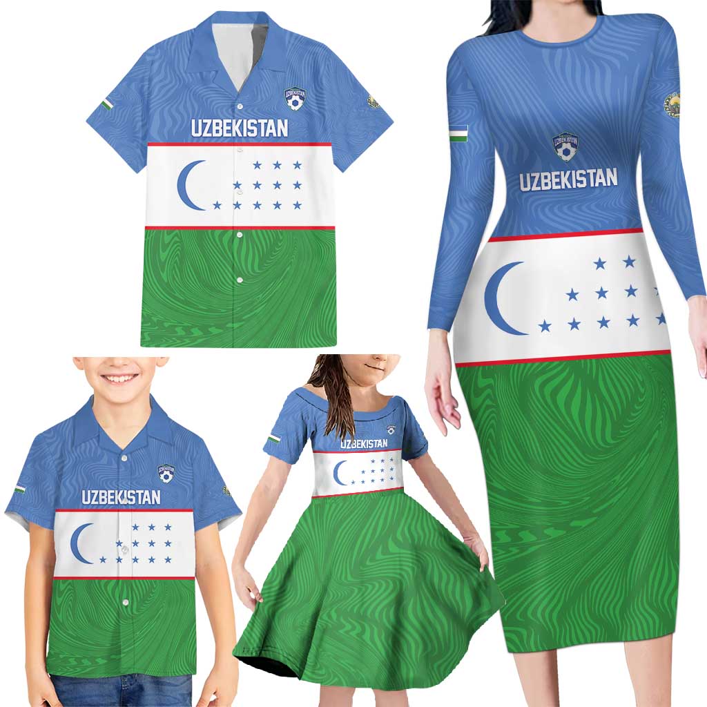 Uzbekistan Football Custom Family Matching Long Sleeve Bodycon Dress and Hawaiian Shirt Come On White Wolves Flag Style - Wonder Print Shop