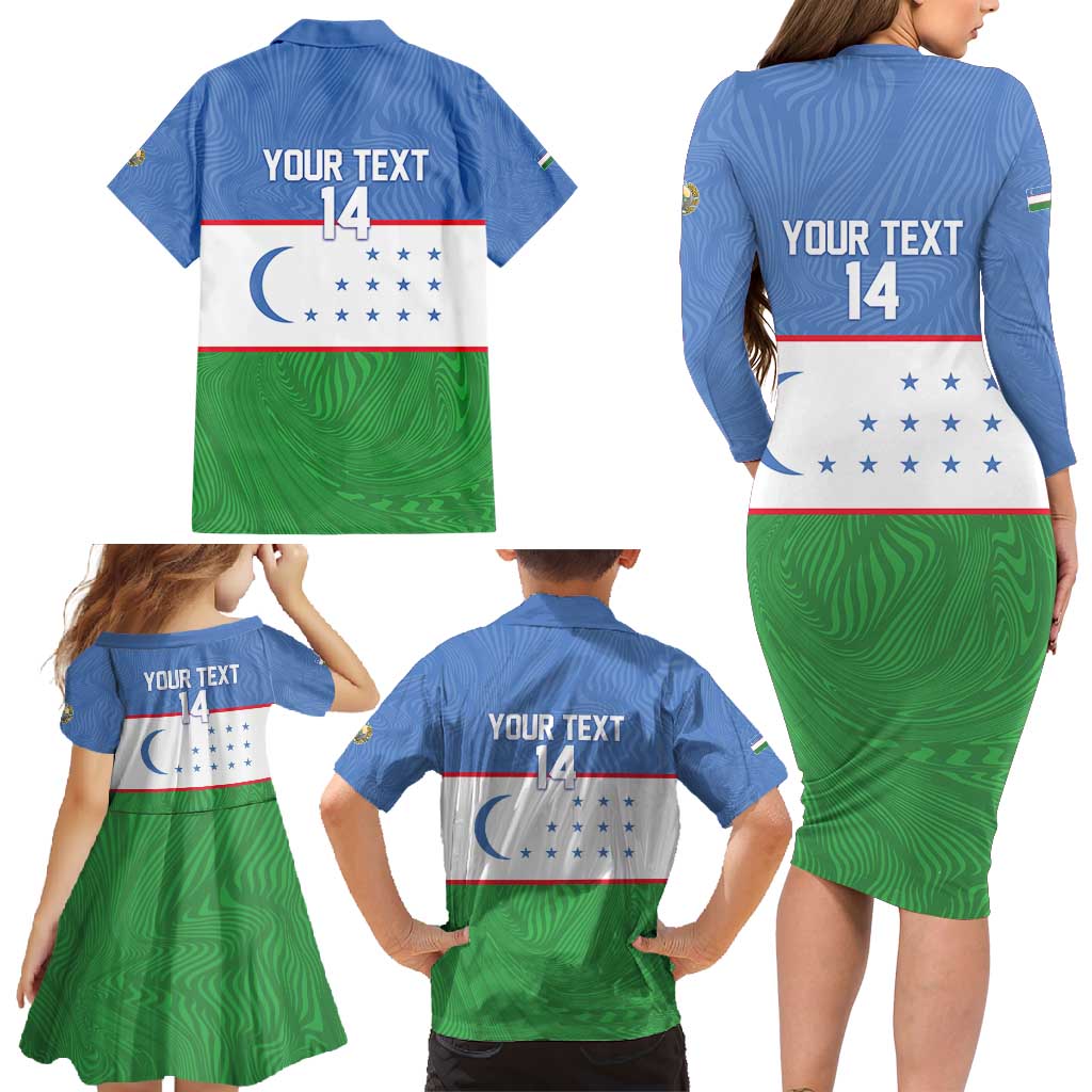 Uzbekistan Football Custom Family Matching Long Sleeve Bodycon Dress and Hawaiian Shirt Come On White Wolves Flag Style - Wonder Print Shop