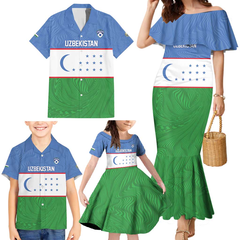 Uzbekistan Football Custom Family Matching Mermaid Dress and Hawaiian Shirt Come On White Wolves Flag Style - Wonder Print Shop