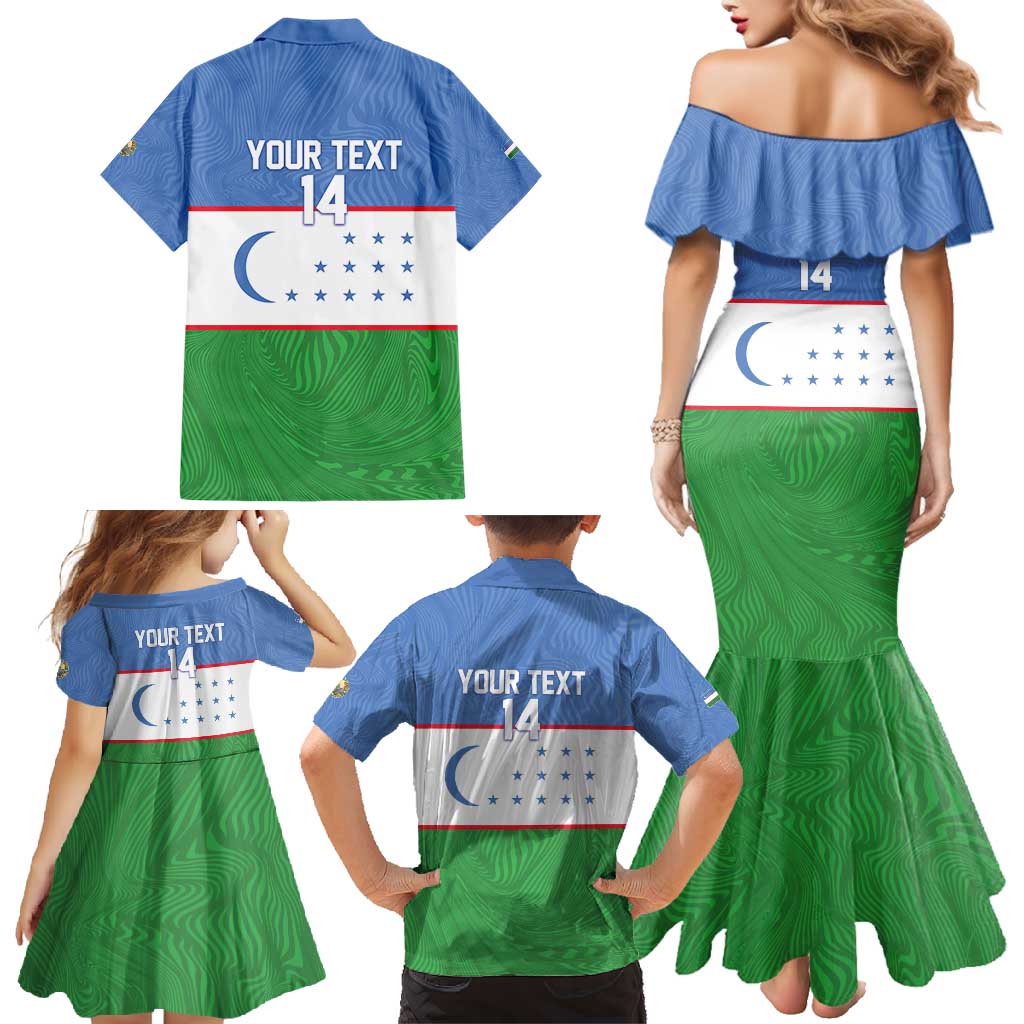 Uzbekistan Football Custom Family Matching Mermaid Dress and Hawaiian Shirt Come On White Wolves Flag Style - Wonder Print Shop